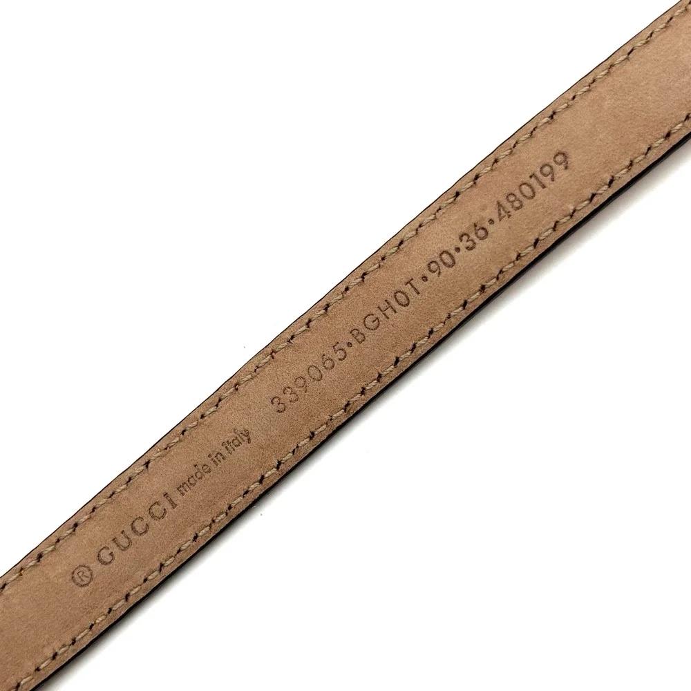 Authentic GUCCI 339065 Marigold Leather Bamboo Buckle Skinny Belt 36 Italy $449